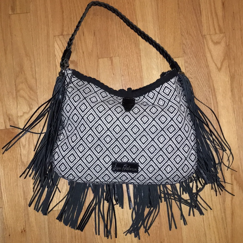 Sold out Sam Edelman black and white fringe purse
